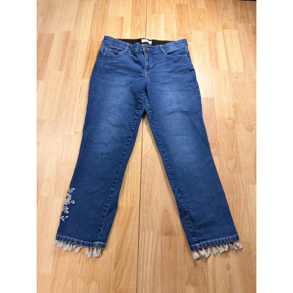 Boho Vintage Chic Dept 222 Floral Embroidered Tassel Hem Straight Leg Jeans 10